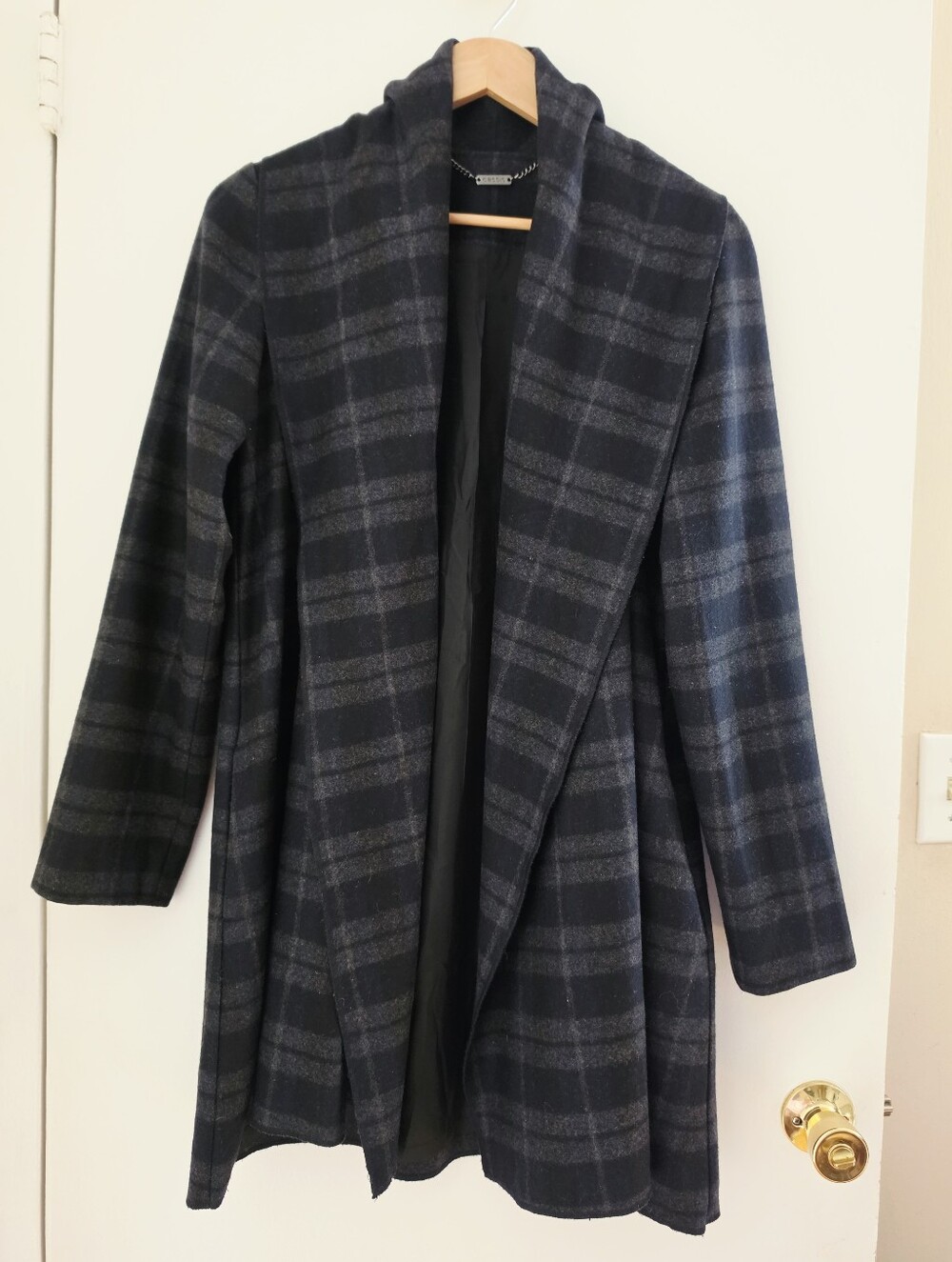Plaid Open-Front Women's Coatigan - Dark Gray/Black